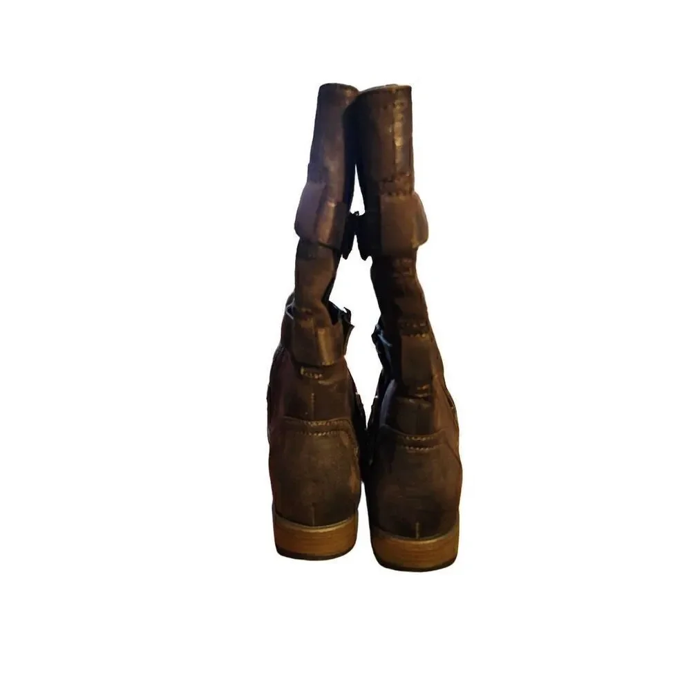 Ruff Hewn NWT Women's Coopers Faux Leather Brown Brass Buckle Boots Size 9